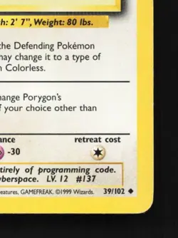 Porygon 39/102 HP Base Set English Pokemon Card TCG - Image 3