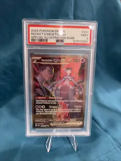 2025 POKEMON DESTINED RIVALS SPECIAL ILLUSTRATION TEAM ROCKET'S MEWTWO EX PSA 9 - Image 1