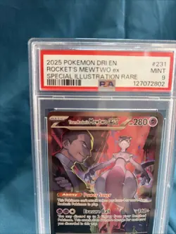 2025 POKEMON DESTINED RIVALS SPECIAL ILLUSTRATION TEAM ROCKET'S MEWTWO EX PSA 9 - Image 2