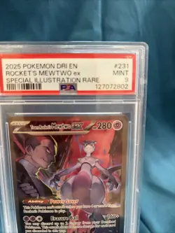 2025 POKEMON DESTINED RIVALS SPECIAL ILLUSTRATION TEAM ROCKET'S MEWTWO EX PSA 9 - Image 3
