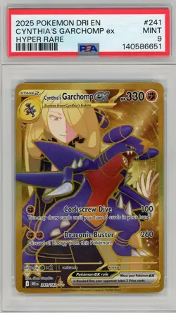POKEMON CYNTHIA'S GARCHOMP EX HYPER RARE 241/182 DESTINED RIVALS PSA 9 241/182 - Image 1