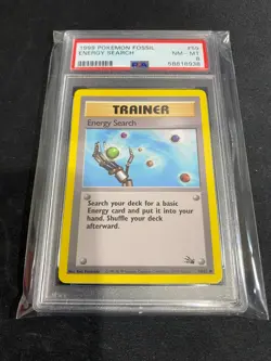 1999 Energy Search #59 Fossil Set Trainer Common Original Pokemon Card PSA 8 - Image 1