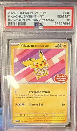Pokemon TCG Pikachu Batik Shirt SV-P Promo 190 Holo Indonesian PSA 10 - Image 1