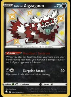 Pokemon TCG Galarian Zigzagoon Shining Fates SV078/SV122 Holo Shiny Holo Rare - Image 1