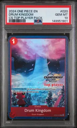 2024 ONE PIECE CHAMPIONSHIP 2024 TOP PLAYER PACK #020 DRUM KINGDOM PSA 10 EN - Image 1
