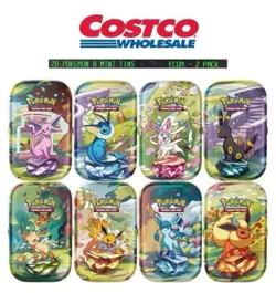 Pokemon Prismatic Evolutions 8 Mini-Tins w Promo Cards Costco 2-pack (32 PACKS) - Image 1