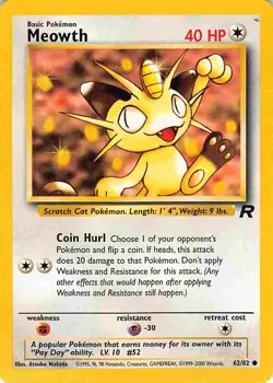 Meowth 62/82 Common Team Rocket Pokemon LP - Image 1