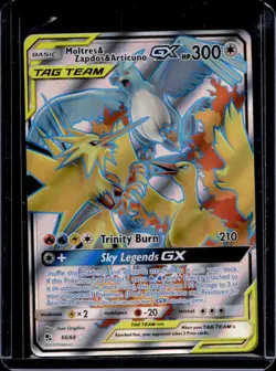 2019 Pokemon SM Hidden Fates Moltres & Zapdos ArticunoTag Team #66/68 - Image 1