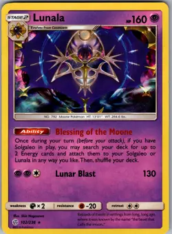 Lunala 102/236 Holo Rare Cosmic Eclipse Pokemon Near Mint - Image 1