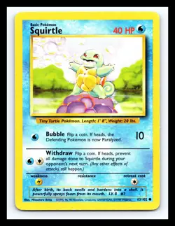 💥 Squirtle | Pokemon TCG 1999 | (Base Set) Non Holo Vintage # 63/102 - Image 1