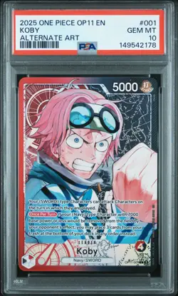 2025 ONE PIECE OP11-A FIST OF DIVINE SPEED ALTERNATE ART #001 KOBY PSA 10 - Image 1