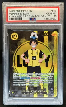 2025 One Piece Monkey D Luffy BVB X Match Day #003 PSA 10 GEM MINT - Image 1
