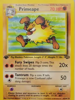 Primeape 43/64 1st Edition Jungle Pokemon Card MP WOTC 1999 Vintage - Image 1