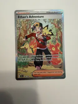 Pokemon TCG Destined Rivals Ethan's Adventure Full Art Trainer Card 236/182 Sir - Image 1