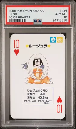1996 POKEMON RED PLAYING CARDS 124 JYNX 10 OF HEARTS PSA 10 GEM MINT POKER - Image 1