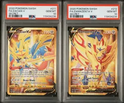 2020 Pokemon Sword & Shield Base Set 211/202 Zacian V 212/202 Zamazenta V PSA 10 - Image 1