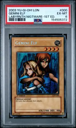 2003 YU-GI-OH! LON-LABYRINTH OF NIGHTMARE 1ST EDITION #000 GEMINI ELF PSA 6 - Image 1