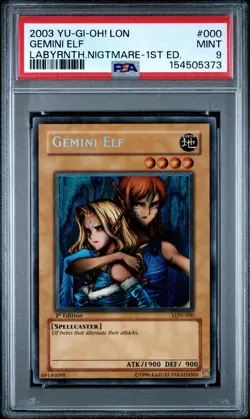 2003 YU-GI-OH! LON-LABYRINTH OF NIGHTMARE 1ST EDITION #000 GEMINI ELF PSA 9 - Image 1