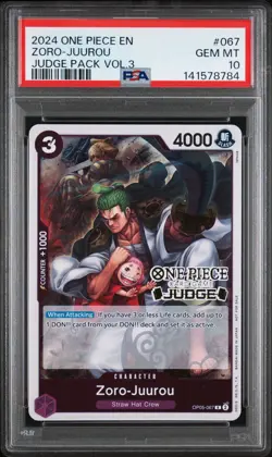 2024 ONE PIECE JUDGE PACK VOLUME 3 067 ZORO-JUUROU PSA 10 GEM MINT - Image 1