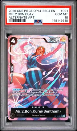 One Piece Mr 2 Bon Clay Kurei Bentham Alternate Art OP14-091 PSA 10 Gem Mint - Image 1