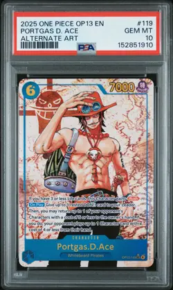 2025 ONE PIECE OP13-CARRYING ON HIS WILL ALTERNATE ART PORTGAS D. ACE PSA 10 - Image 1