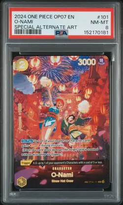 2024 ONE PIECE OP07-500 YEARS IN THE FUTURE SPECIAL ALTERNATE ART O-NAMI PSA 8 - Image 1