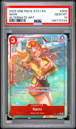 2025 ONE PIECE STARTER DECK ST21-EX GEAR 5 ALTERNATE ART #009 NAMI PSA 10 - Image 1