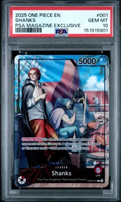 2025 ONE PIECE PROMOS PSA MAGAZINE EXCLUSIVE #001 SHANKS PSA 10 - Image 1