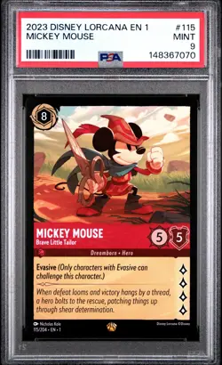 2023 DISNEY LORCANA THE FIRST CHAPTER MICKEY MOUSE BRAVE LITTLE TAILOR PSA 9 - Image 1