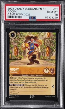2023 DISNEY LORCANA EN P1-PROMO GAMESCOM 2023 #12 GOOFY - MUSKETEER PSA 10 - Image 1