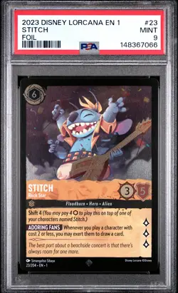 2023 DISNEY LORCANA EN 1-THE FIRST CHAPTER FOIL #23 STITCH ROCK STAR PSA 9 - Image 1