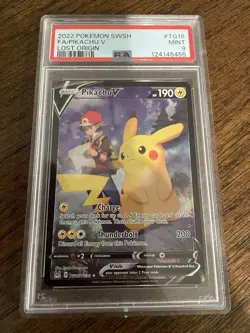 2022 POKEMON SWORD & SHIELD LOST ORIGIN #TG16 FULL ART/PIKACHU V PSA 9 - Image 1
