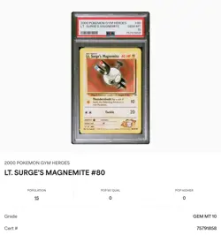 2000 Pokemon Gym Heroes Lt. Surge's Magnemite #80/132 PSA 10 GEM MINT LOW POP - Image 1