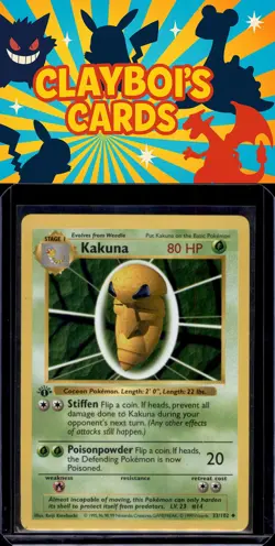 Kakuna Base Set (Shadowless) Pokemon 033/102 First Edition Uncommon NM - Image 1