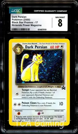 CGC 8 NM-MINT Dark Persian # 17 WOTC Black Star PROMO HOLO Pokemon Card 191 - Image 1