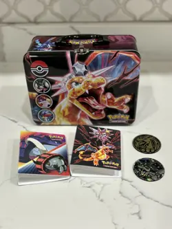 Pokemon CHARIZARD Collectors Tin Lunch Box No Dents Card Holders & 2 Coins - Image 1
