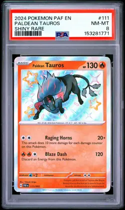 2024 POKEMON PAF EN-PALDEAN FATES SHINY RARE #111 PALDEAN TAUROS PSA 8 - Image 1
