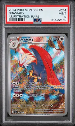 2024 POKEMON SSP EN-SURGING SPARKS ILLUSTRATION RARE #214 BRAVIARY PSA 9 - Image 1