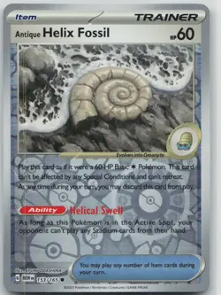 NM Antique Helix Fossil 153/165 Common 151 Pokemon Reverse Holo - Image 1