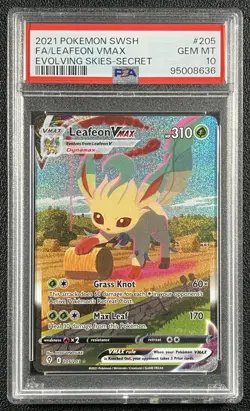 LEAFEON VMAX PSA 10 2021 POKEMON SWORD & SHIELD EVOLVING SKIES #205/203 FA 8636 - Image 1