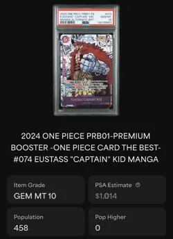 2024 One Piece Eustass “Captain” Kid Manga Alternate Art PRB01 EN #074 PSA 10 - Image 2