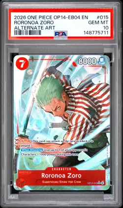 2026 ONE PIECE OP14-EB04-THE AZURE SEA'S SEVEN ALTERNATE ART RORONOA ZORO PSA 10 - Image 1