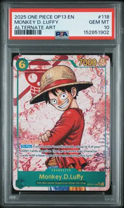 2025 ONE PIECE OP13-CARRYING ON HIS WILL ALTERNATE ART MONKEY D. LUFFY PSA 10 - Image 1