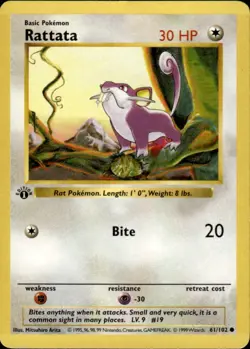 Rattata Common Base Set Shadowless 061/102 Colorless 1st Edition Pokemon Card - Image 1