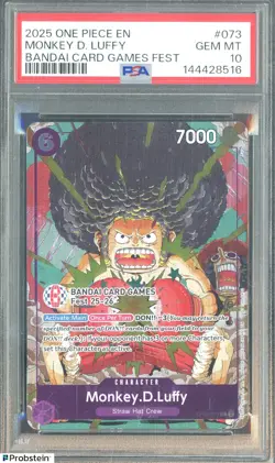 2025 One Piece EN Bandai Card Games Fest #073 Monkey D. Luffy PSA 10 GEM MINT - Image 1