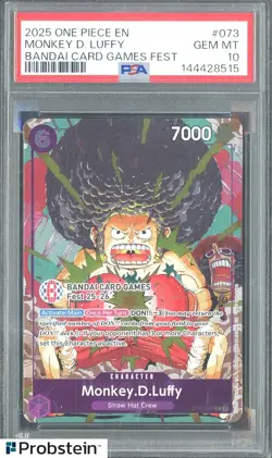 2025 One Piece EN Bandai Card Games Fest #073 Monkey D. Luffy PSA 10 GEM MINT - Image 1