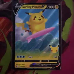 Pokemon TCG Surfing Pikachu v Celebrations Holo Ultra Rare Card 008/025 - Image 1