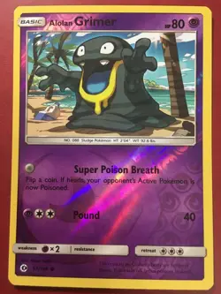 POKEMON ALOLAN GRIMER 57/149 SUN & MOON BASE SET COMMON REVERSE HOLO NEAR MINT - Image 1
