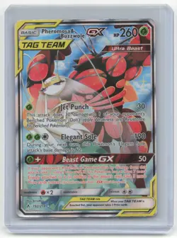 2019 Pokemon Pheromosa & Buzzwole GX Unbroken Bonds #192/214 Damaged TAG TEAM FA - Image 1