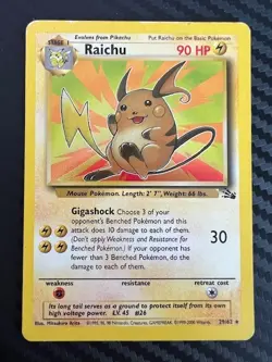 Pokemon TCG Raichu Fossil 29/62 Regular Unlimited Rare Vintage HP - Image 1